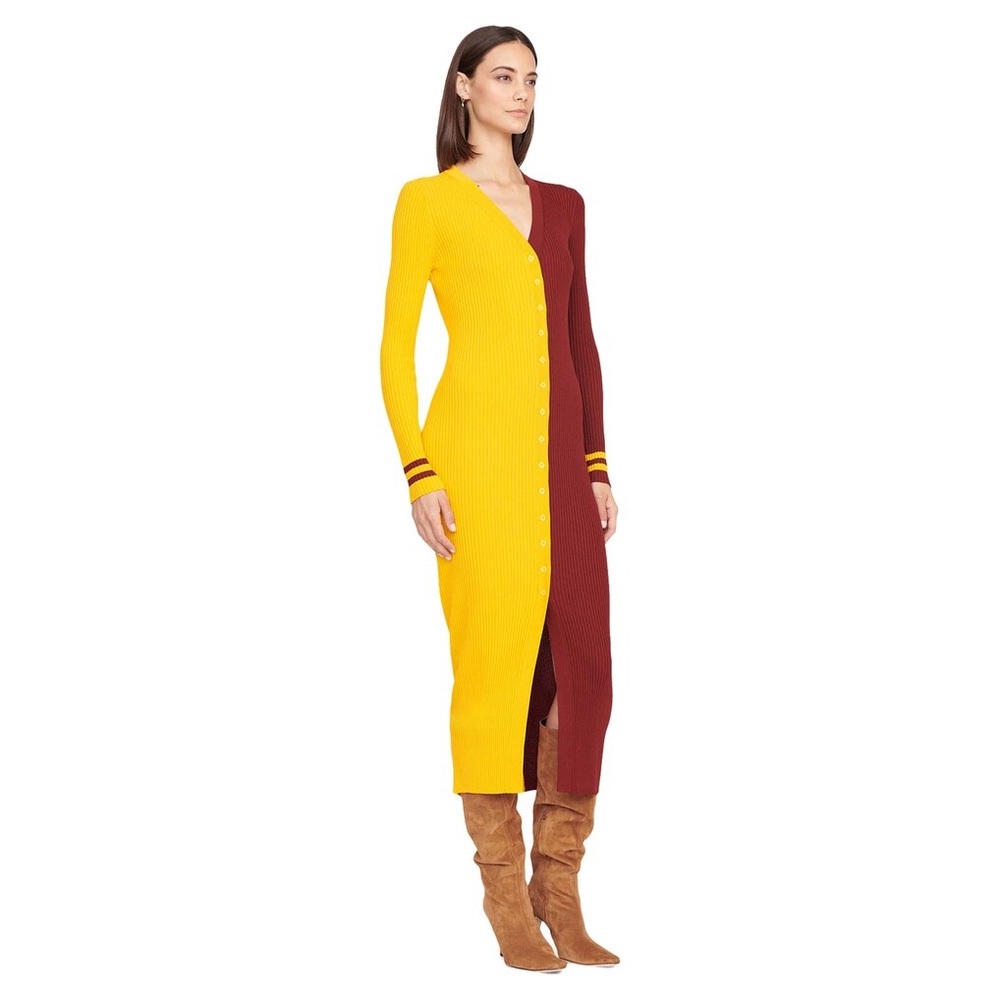 STAUD Two-Tone Long Sleeve Dress in Yellow and Red